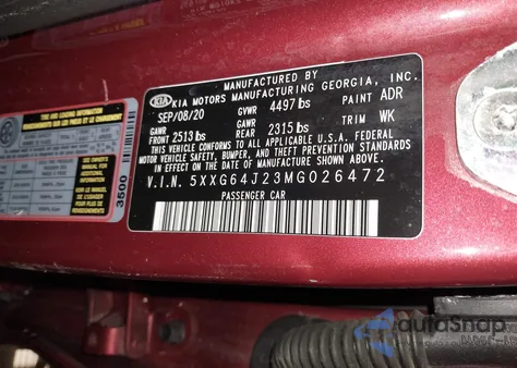 2021 Kia K5 Gt-Line z USA, uszkodzony, nr VIN 5XXG64J23MG026472